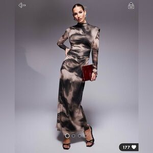 ASOS high neck long sleeve maxi dress in tonal marble print